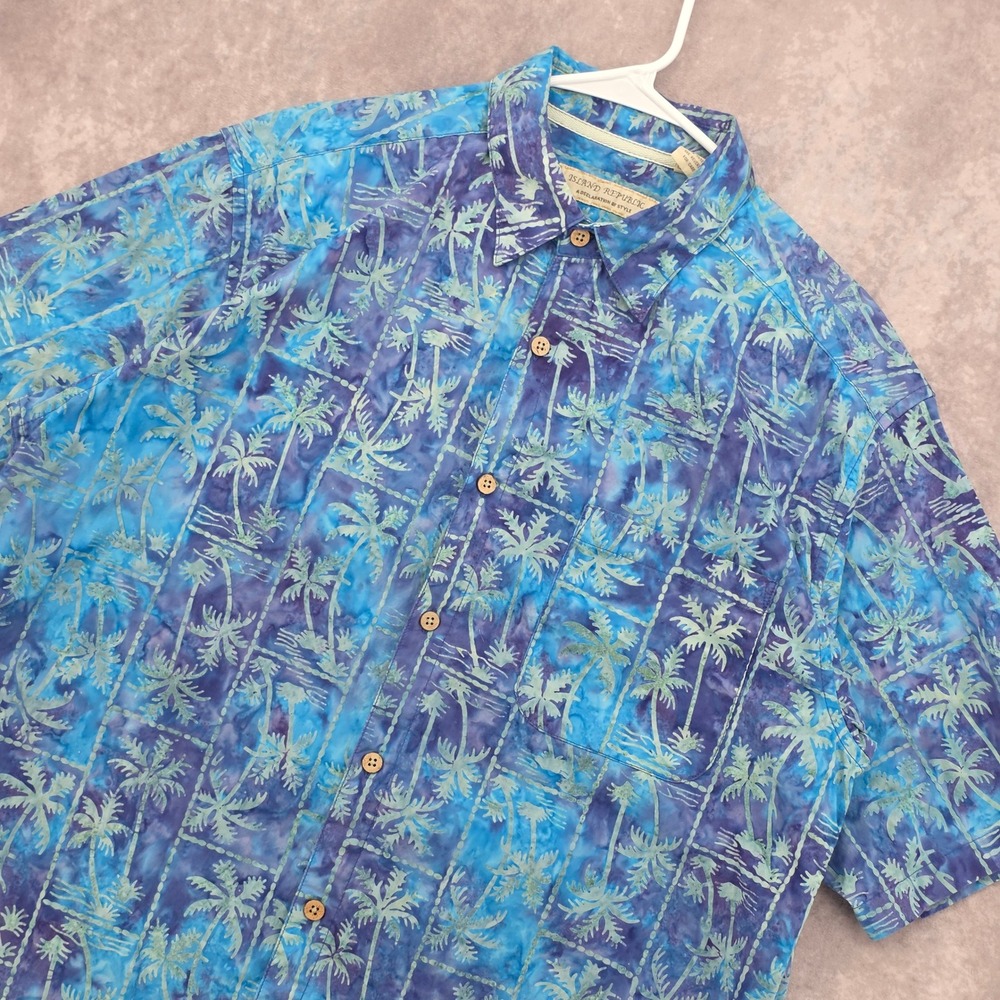Island Republic Hawaiian Shirt Mens Large Button Down Blue Palm Tree Cotton